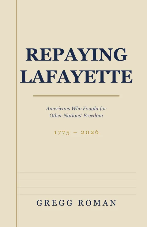 Repaying Lafayette placeholder cover: engraved navy lettering on aged parchment with a gold ledger rule.