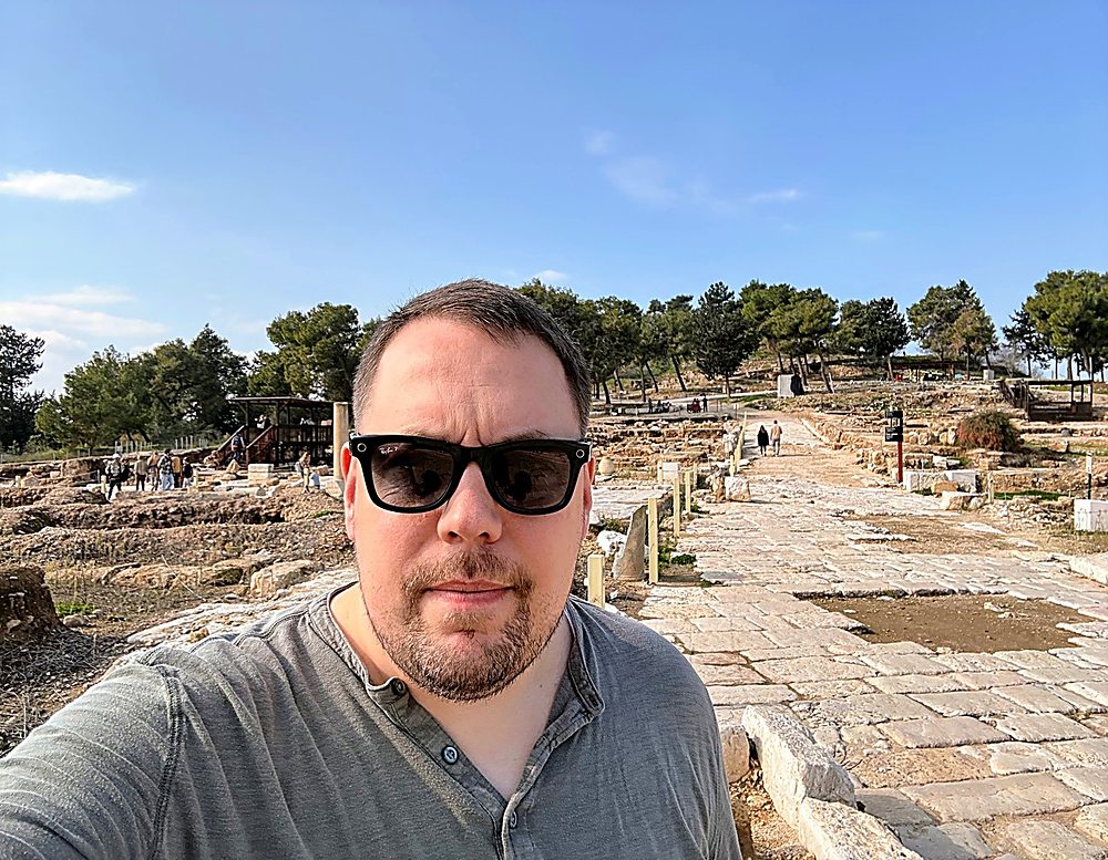 Gregg Roman in sunglasses at an excavated Roman road in Israel